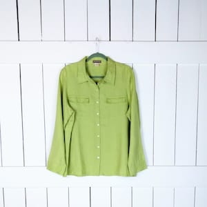 Vintage 90s Tommy Bahama linen tunic button down shirt/cotton linen top/light green linen shirt/xlarge