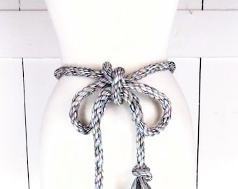 Woven braided rope knotted fringe tassel tie belt