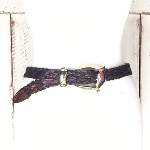 Dark brown woven braided leather belt