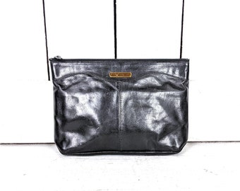 Vintage black leather clutch purse bag