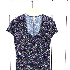 90s vintage neon pink purple floral short sleeve stretch bodycon cut out mini dress