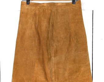 Vintage tan brown suede leather mini pencil skirt