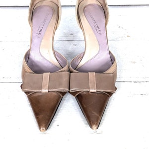 Vintage ombre leather pointy bow high heel stiletto shoes