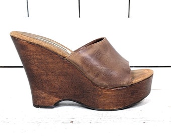 Steve Madden open toe platform wooden wedge leather sandal