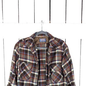 Vintage Pendleton brown checker plaid wool flannel shirt