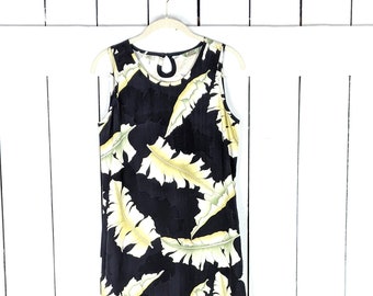 Vintage Tommy Bahama Seide tropisches Blatt ärmellos lange Säule Sommerkleid 8