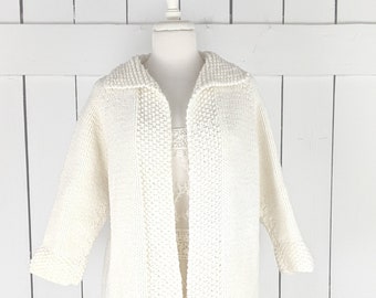 Vintage chunky knit ivory cardigan sweater coat