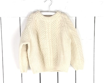 Una tradizione irlandese lavorato a mano spessa maglia avorio cavo maglia lana bambini bambini maglione