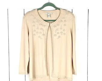Amanda Smith cream beige beaded cardigan cover up sweater