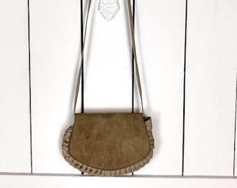 Vintage tan beige suede leather small clutch bag shoulder purse