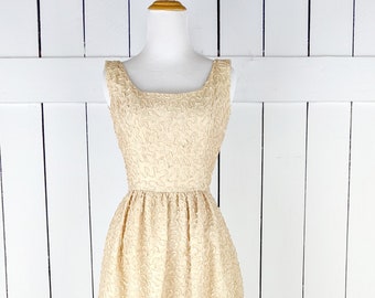 Vintage Harry Keiser champagne ribbon empire waist formal cocktail maxi sleeveless shift dress