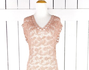 Vintage crochet cap sleeve sheer pullover blouse cover up