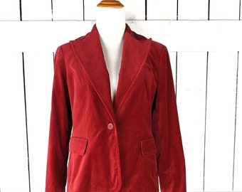 Valerie Stevens red velour velvet fitted blazer jacket