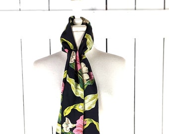 Echo black pink tropical floral long silk scarf