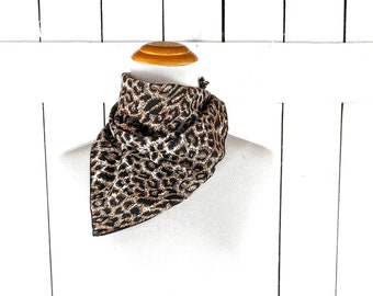 Vintage brown beige leopard animal print neck scarf