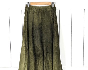 Vintage Abercrombie AE green suede leather aline high waist long maxi skirt 10