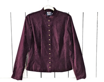 Dark red burgundy velour velvet fitted  button up military style blazer jacket 12