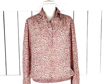 Vintage Loubella red animal spotted print sheer billowy ruched waist blouse 10