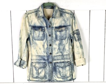 Blue jean denim sun bleached tie dye shirt jacket