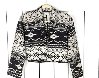 Vintage Flashback geweven katoen Zuidwestelijke Azteekse cropped Tribal print blazer jas