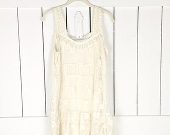 90s vintage crochet lace sheer sleeveless tunic ruffle boho top