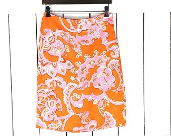 Ann Taylor Mod psychedelic floral print silk midi pencil skirt