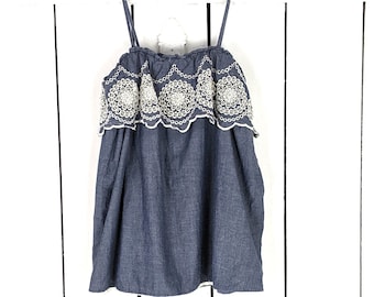 Robe Fille GapKids Taille 10 - Coton Bleu Et Blanc à Carreaux - Broderie Rose - Occasion Très Bon état