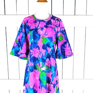 Vintage neon floral flattern Maxi Hawaii Kleid