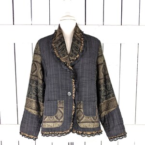 ヤクマジック トライバル ストライプ ブークレ レース パッチワーク ブレザー ネパール ジャケット XL