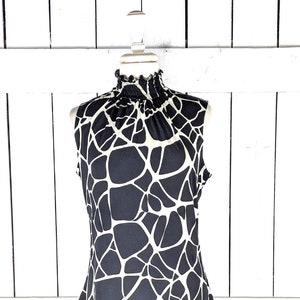 Black beige slinky fitted sleeveless ruched high neck tank top