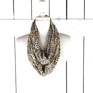Vintage 90s brown beige leopard animal print slinky wide infinity loop scarf