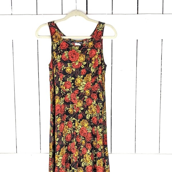 Vintage All That Jazz autumn floral sleeveless column long maxi slip dress