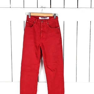 Vintage Anchor Blue Relaxed red high waist tapered leg denim cotton jeans 5