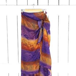 Von Saken sheer striped paisley long faux wrap skirt cover up