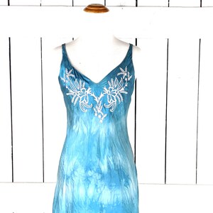 Vintage Victorias Secret blue tie dye silk floral embroidered teddy lingerie slip negligee petite