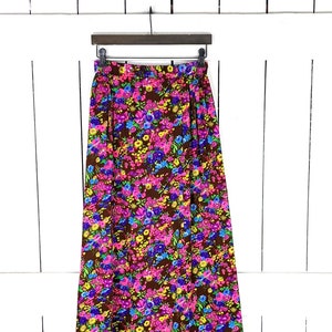 60s vintage bright multicolored floral long aline maxi skirt