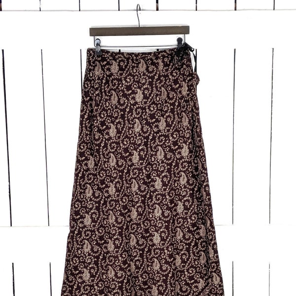 Sacred Threads brown tapestry paisley woven long maxi boho aline skirt NWT small