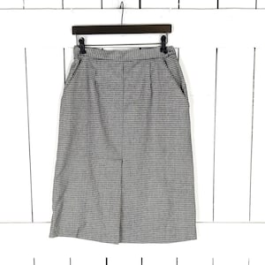 Vintage black white hounds tooth paid pocket wool mid length pencil skirt