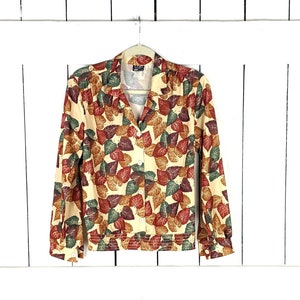 Vintage Lori of California brown beige autumn fall leaf print pullover blouse 8