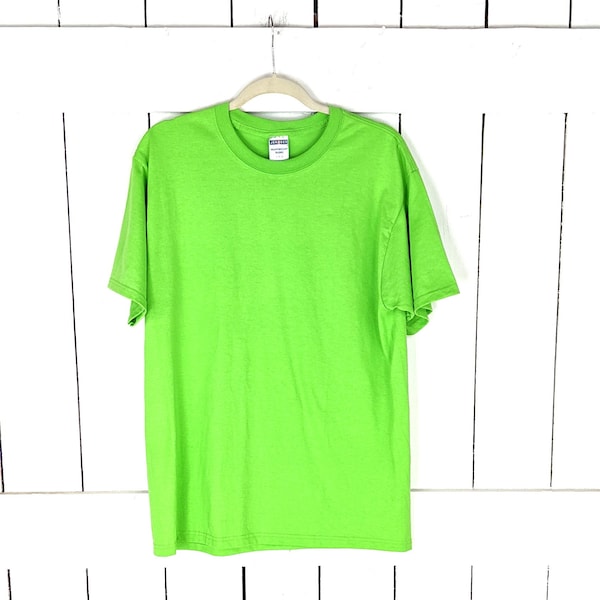 Jerzees solid plain neon green cotton blend  tee tshirt