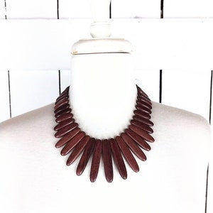 Chunky wood bead tribal choker necklace