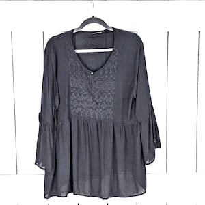 Black bell sleeve embroidered pullover boho blouse