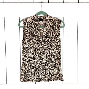 JKLA California brown beige leaf print slinky fitted sleeveless tank top