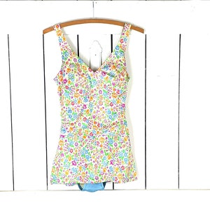 60&#39;s vintage Roxanne floral one piece skirted bathing suit swimsuit