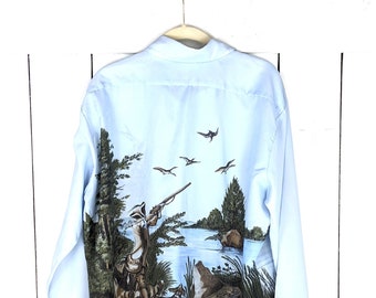 Vintage Royal Knight Quintessa blue duck hunting long sleeve shirt