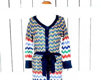 Vintage 90s chevron belted knit cardigan sweater/crochet cardigan sweater/chevron sweater