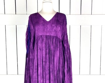 Vintage purple tie dye super wide bell sleeve maxi dress