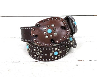 Vintage Brighton Black Leather Silver Studded Scroll XL 36  display picture 2