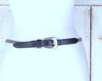 Vintage Silver Mesh Metal/black Leather Skinny Belt - Etsy display picture 1