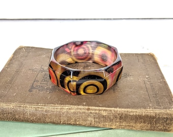 Vintage chunky geometric swirl resin bangle bracelet